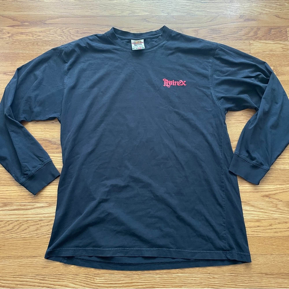 Y2K Avirex Black Long Sleeve Tee with Red Chest Logo xxl